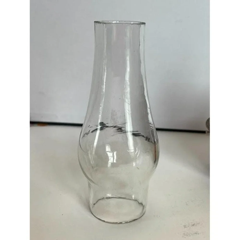 Vintage Brass Miniature Finger Oil Lamp with Clear Glass Hurricane Chimney
